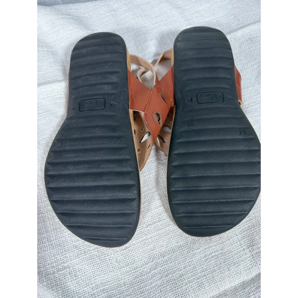 Athlefit Womens Orthotic Slingback Sandals Brown Laser Cut Thong Size 9.5 NEW‎